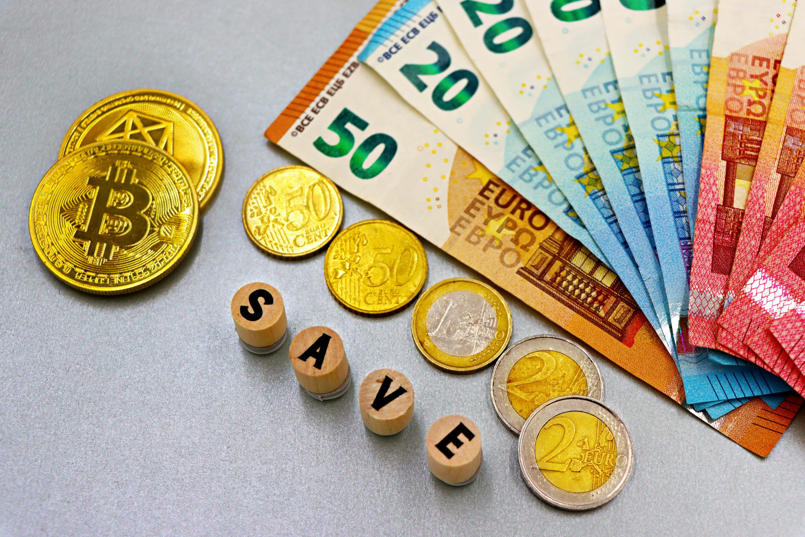 Savings Background Featuring Euro Currency and Cryptocurrency